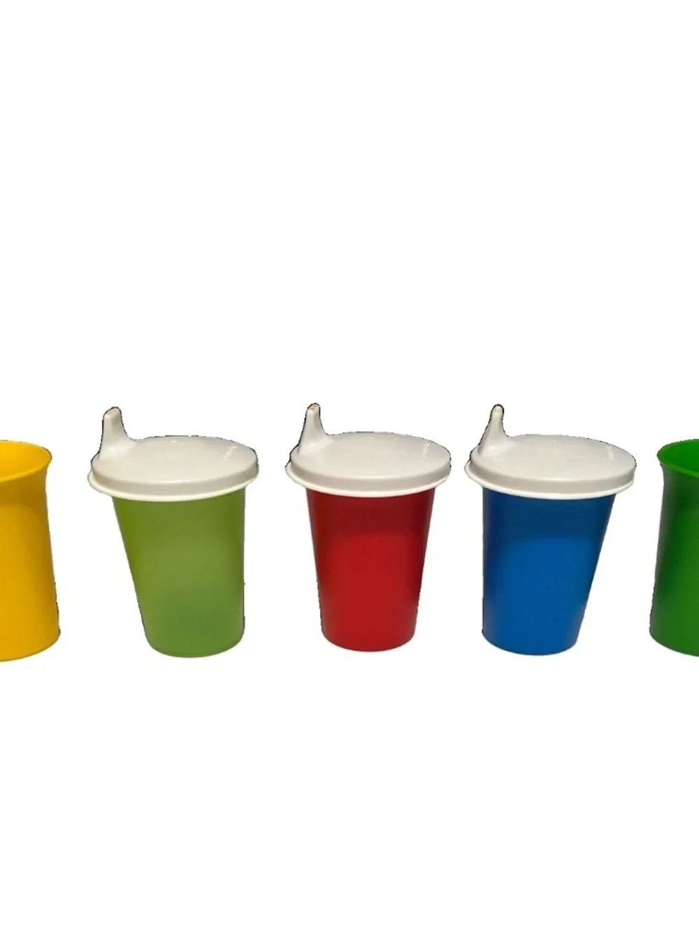 Vintage Tupperware #109 Classic Kids Bell Tumblers 7oz Cups  Lot Of 5 w/  3Lids